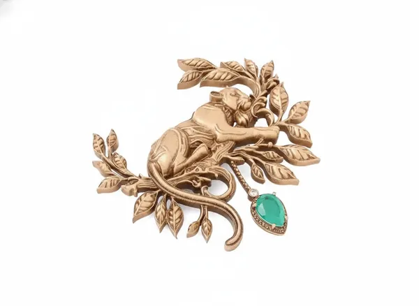 Golden_Majestic_Panther_On_Branch_Brooch_|_Emerald_Green_Drop_Accent