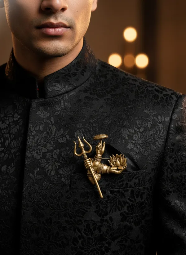Golden_Divine_Trinity_Symbols_Brooch_|_Trishul,_Chakra_And_Lotus_Pin