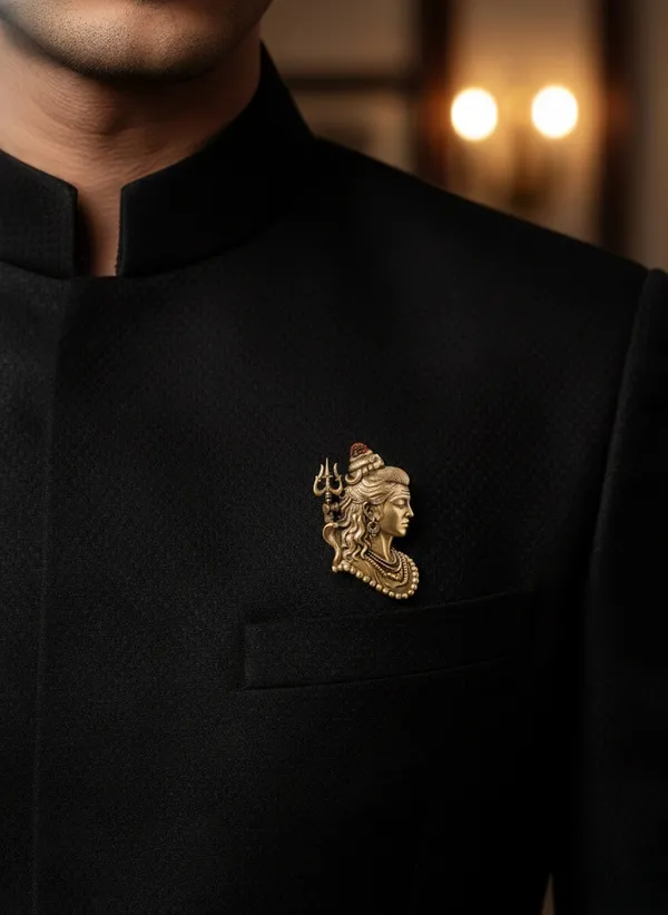 Golden_Divine_Adiyogi_Shiva_Profile_Brooch_|_Meditative_Antique_Gold_Pin