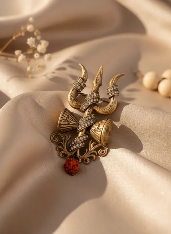 Golden_Divine_Shiva_Trinity_Brooch_|_Trishul,_Damru_And_Rudraksha_Pin