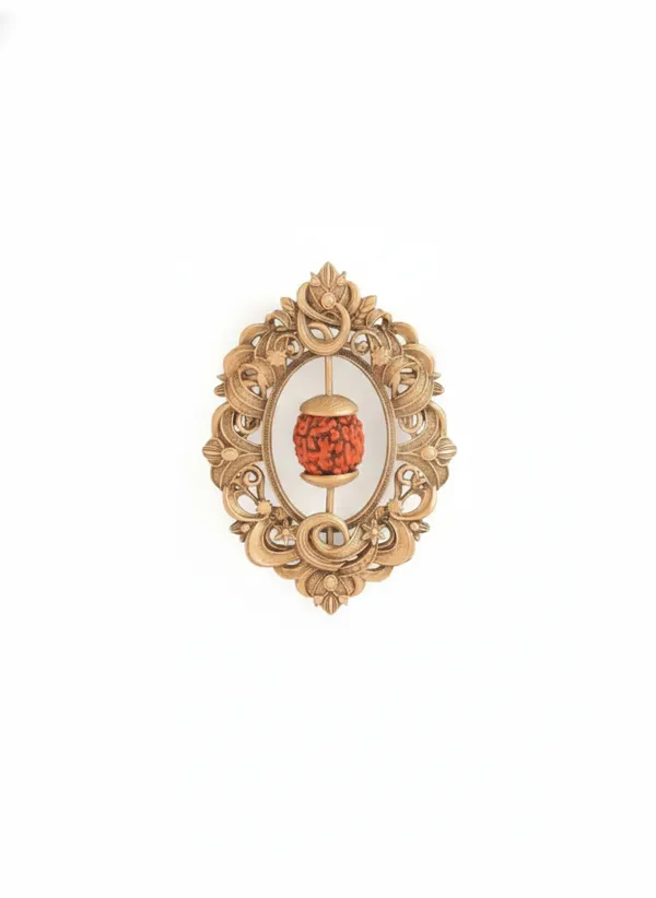 Golden_Divine_Rudraksha_And_Floral_Medallion_Brooch_|_Antique_Gold_Spiritual_Pin