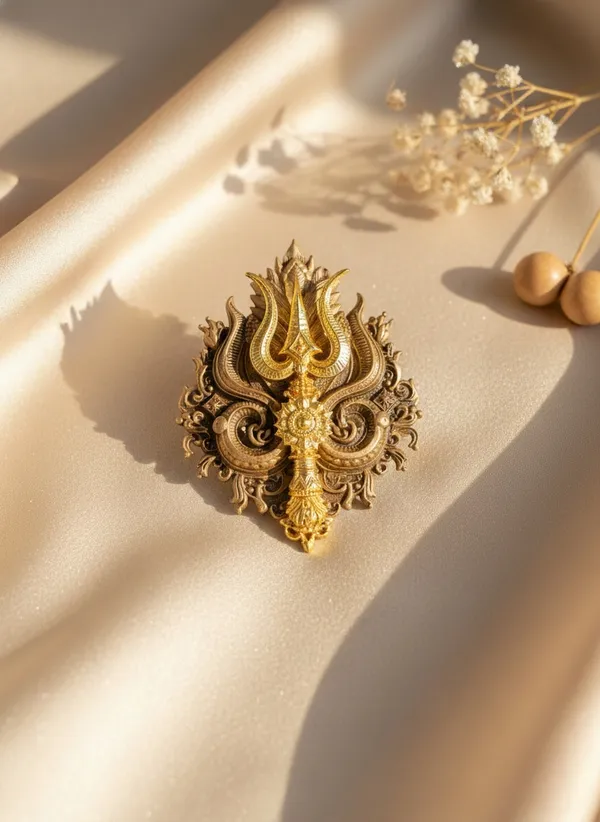 Golden_Divine_Trishul_Trident_Brooch_|_Antique_Gold_Spiritual_Pin
