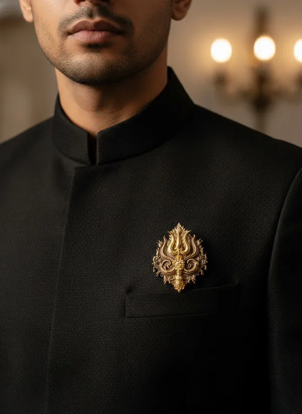 Golden_Divine_Trishul_Trident_Brooch_|_Antique_Gold_Spiritual_Pin
