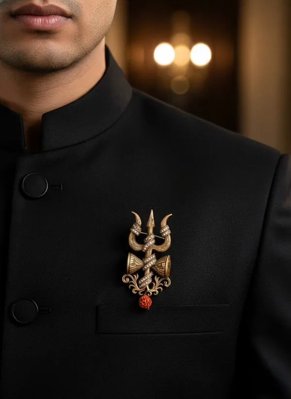 Golden_Divine_Shiva_Trinity_Brooch_|_Trishul,_Damru_And_Rudraksha_Pin