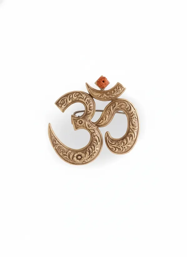 Golden_Divine_Om_Symbol_Brooch_With_Rudraksha_|_Antique_Gold_Spiritual_Pin