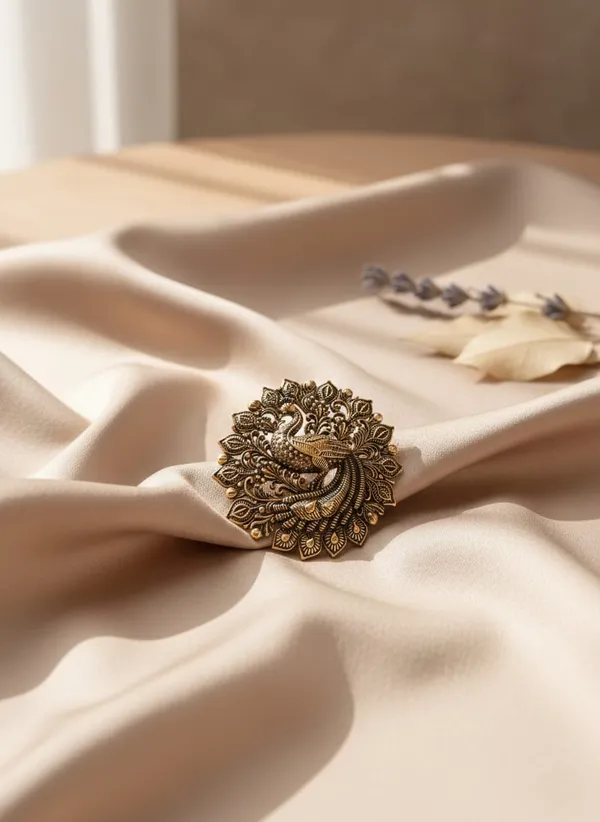 Golden_Dancing_Peacock_Filigree_Brooch_Vintage_Style_Round_Pin