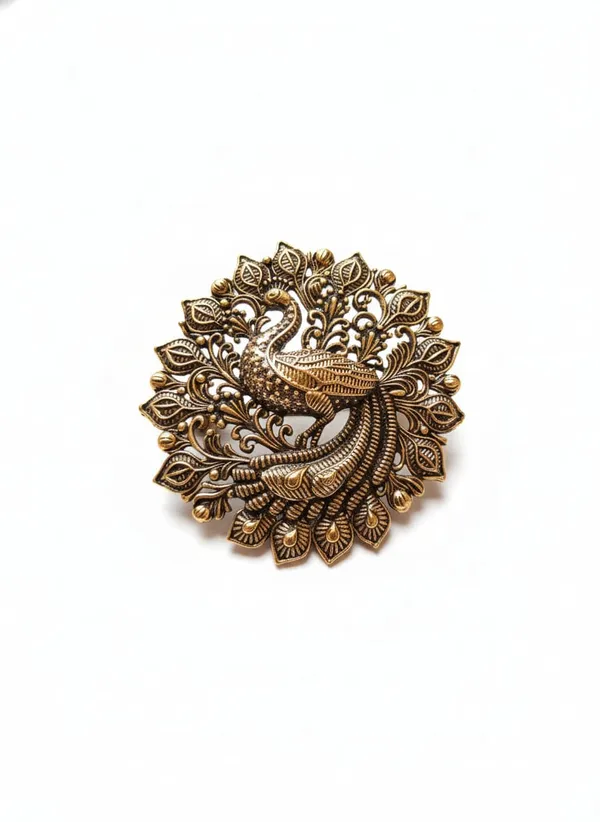 Golden_Dancing_Peacock_Filigree_Brooch_Vintage_Style_Round_Pin