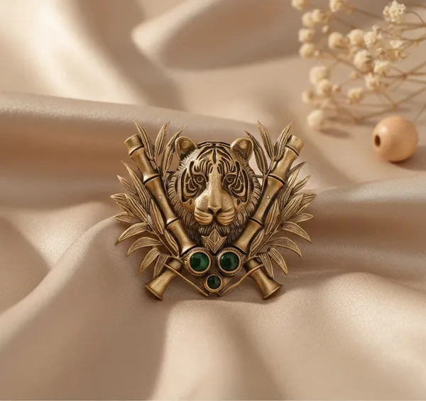 Golden_Royal_Bengal_Tiger_And_Bamboo_Crest_Brooch_|_Antique_Gold_Sherwani_Pin