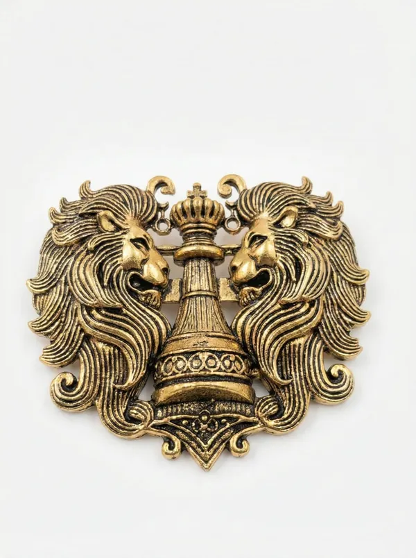 Golden_Royal_Twin_Lion_And_Crowned_Pillar_Brooch_|_Antique_Gold_Sherwani_Pin