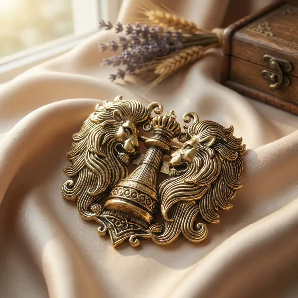 Golden_Royal_Twin_Lion_And_Crowned_Pillar_Brooch_|_Antique_Gold_Sherwani_Pin