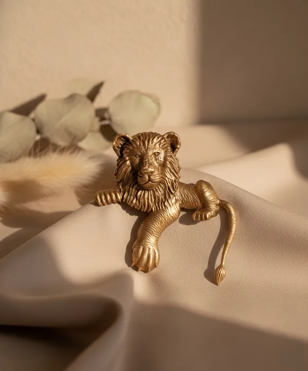 Golden_Vintage_Style_Simha_Lion_Pin_Ornate_Textured_Brooch