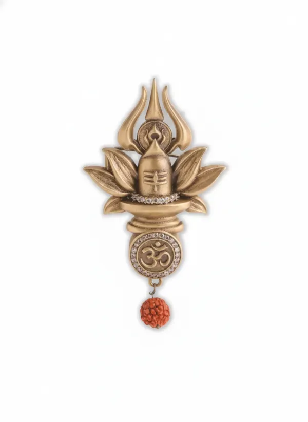Golden_Divine_Shivling_And_Trishul_Brooch_With_Om_And_Rudraksha_|_Spiritual_Pin