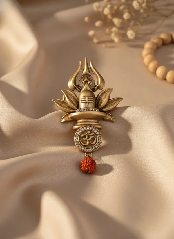 Golden_Divine_Shivling_And_Trishul_Brooch_With_Om_And_Rudraksha_|_Spiritual_Pin