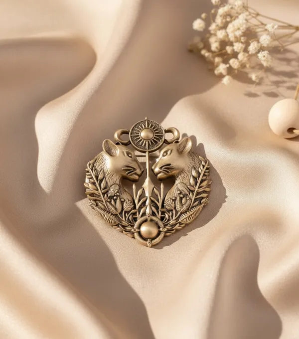 Golden_Royal_Twin_Lioness_And_Sunburst_Brooch_|_Antique_Gold_Sherwani_Pin