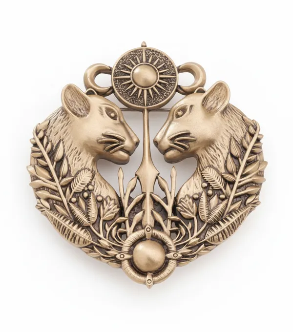 Golden_Royal_Twin_Lioness_And_Sunburst_Brooch_|_Antique_Gold_Sherwani_Pin