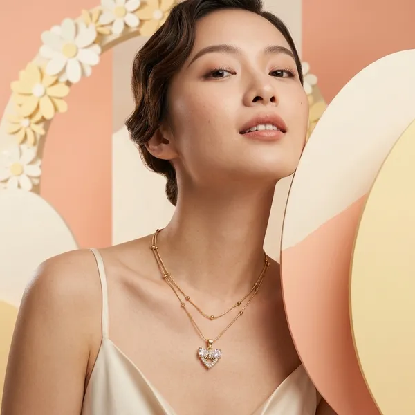 Golden_Heart_Crystal_Pendant_Layered_Necklace_For_Women