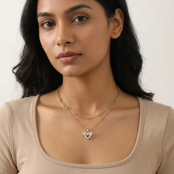 Golden_Heart_Crystal_Pendant_Layered_Necklace_For_Women