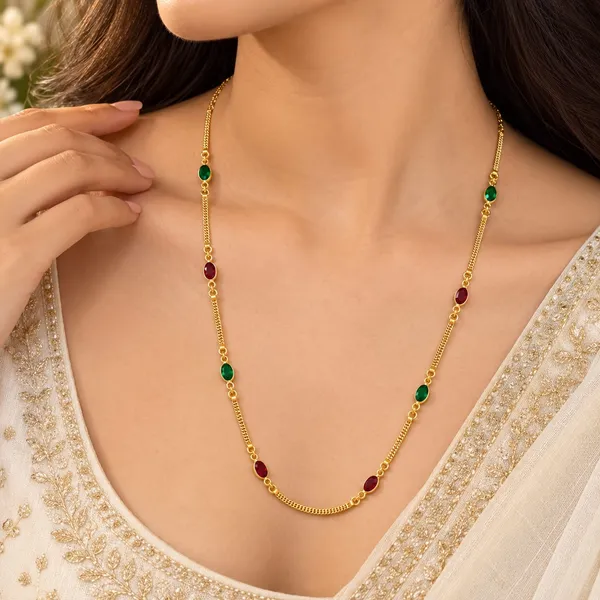 Micro_Gold_Plated_Ruby_And_Emerald_Studded_Kempu_Work_Chain