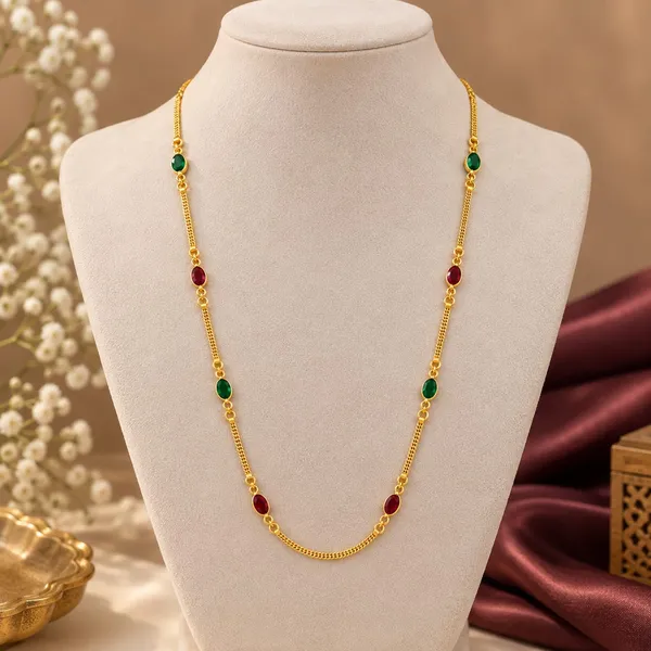 Micro_Gold_Plated_Ruby_And_Emerald_Studded_Kempu_Work_Chain