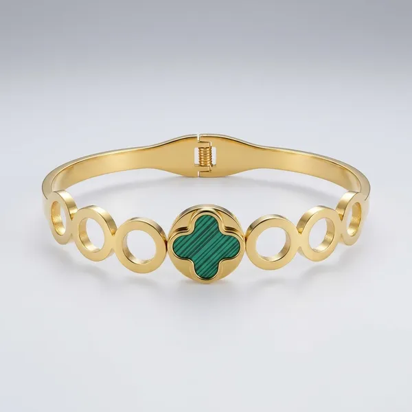 Gold-Toned_Quatrefoil_Clover_Bracelet_With_Turquoise_Inlay_For_Women