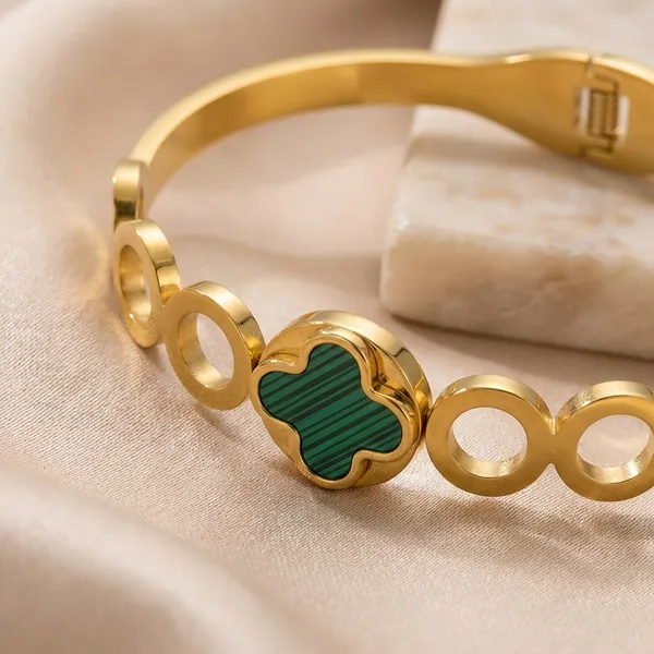 Gold-Toned_Quatrefoil_Clover_Bracelet_With_Turquoise_Inlay_For_Women