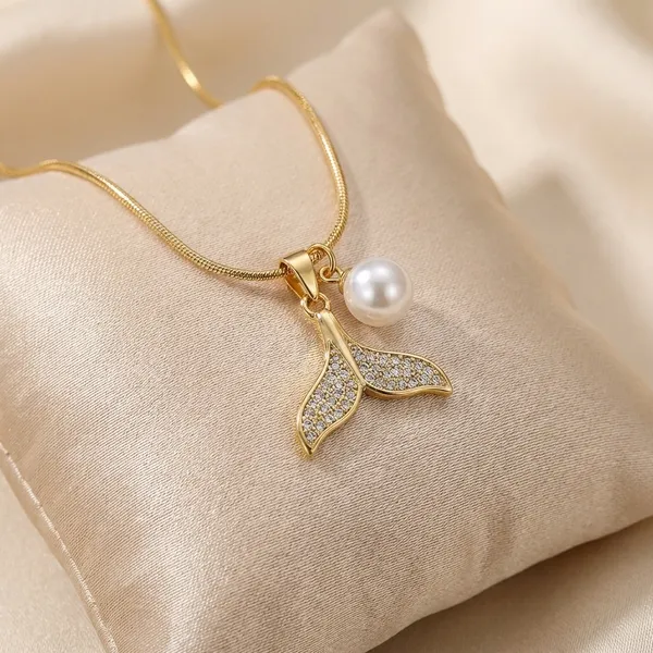 Elegant_Dual-Layer_Gold_Chain_Necklace_With_Mermaid_Tail_Pendant_And_Pearl_Accent_For_Women