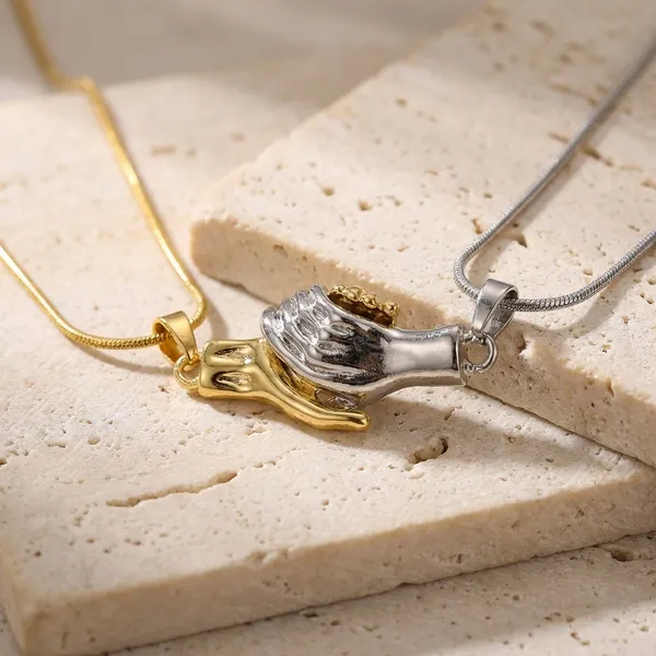 Gold_&_Silver_Matching_Hand_Holding_Pendant_Necklace_For_Women