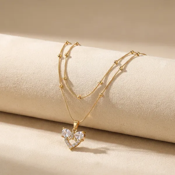 Golden_Heart_Crystal_Pendant_Layered_Necklace_For_Women