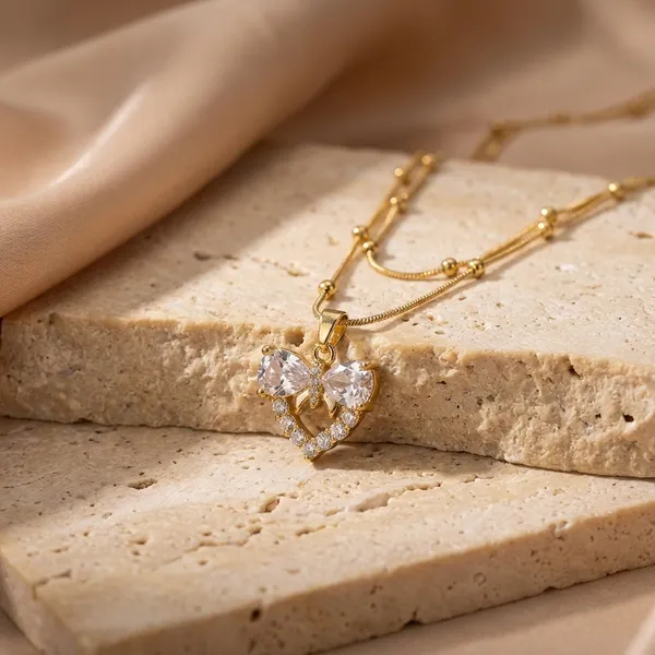 Golden_Heart_Crystal_Pendant_Layered_Necklace_For_Women