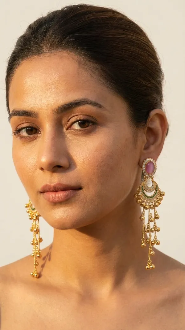 Blush_Pink_&_Emerald_Crescent_Ghungroo_Drop_Earrings