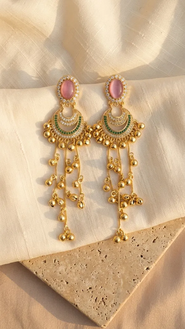 Blush_Pink_&_Emerald_Crescent_Ghungroo_Drop_Earrings