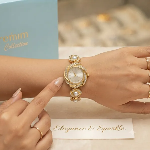 Elegance_&_Sparkle:_Golden_Floral_Crystal_Bracelet_Watch