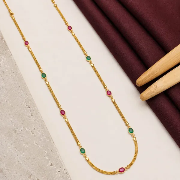 Micro_Gold_Plated_Ruby_And_Emerald_Studded_Kempu_Work_Chain_