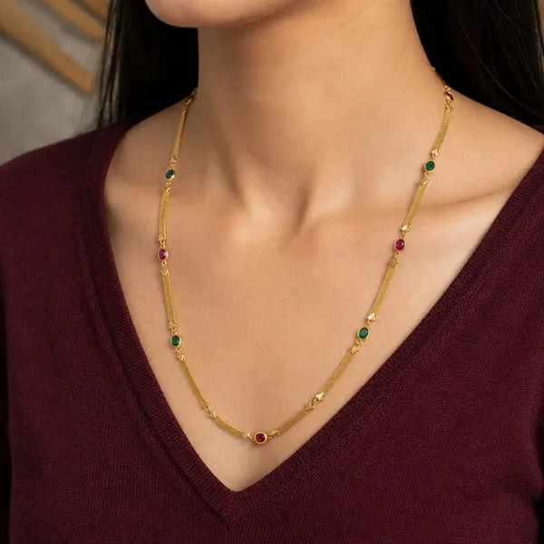 Micro_Gold_Plated_Ruby_And_Emerald_Studded_Kempu_Work_Chain_