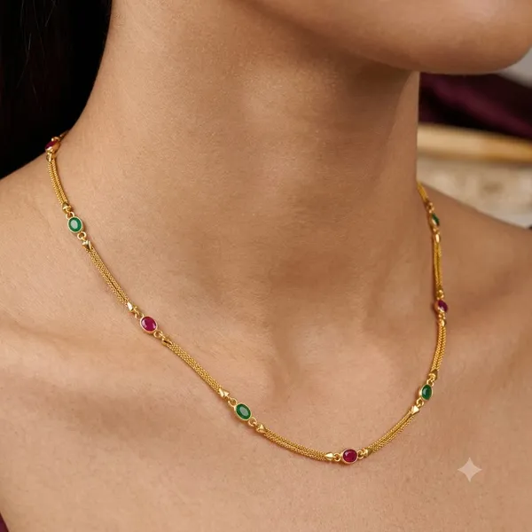 Micro_Gold_Plated_Ruby_And_Emerald_Studded_Kempu_Work_Chain_