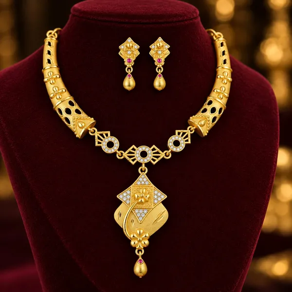 Micro_Gold_Plated_Regal_Blossom_Zircon_&_Ruby_Gold_Necklace_Set