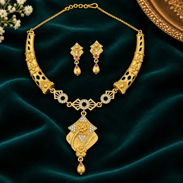 Micro_Gold_Plated_Regal_Blossom_Zircon_&_Ruby_Gold_Necklace_Set