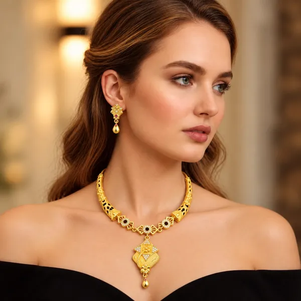Micro_Gold_Plated_Regal_Blossom_Zircon_&_Ruby_Gold_Necklace_Set