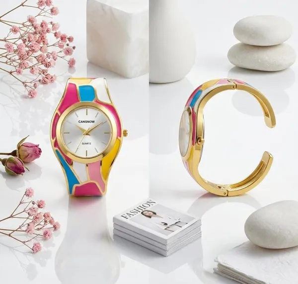 Aura_Jewels_Cansnow_Multi-Color_Enamel_Bangle_Watch