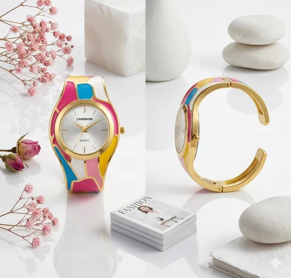 Aura_Jewels_Cansnow_Multi-Color_Enamel_Bangle_Watch