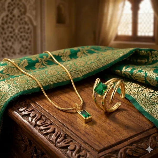 Timeless_Elegance:_18K_Gold_Plated_Emerald_Pendant_&_Ring_Jewelry_Set