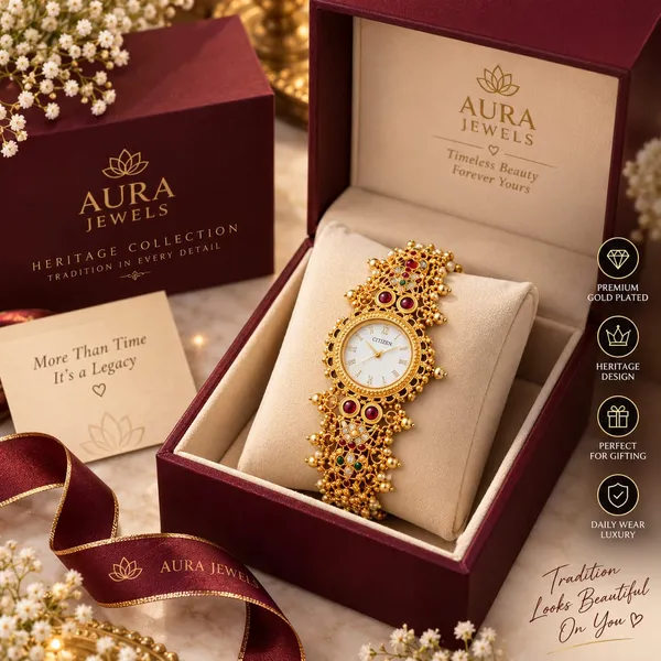 Traditional_Heritage_Gold-Toned_Stone_Studded_Watch_Bracelet