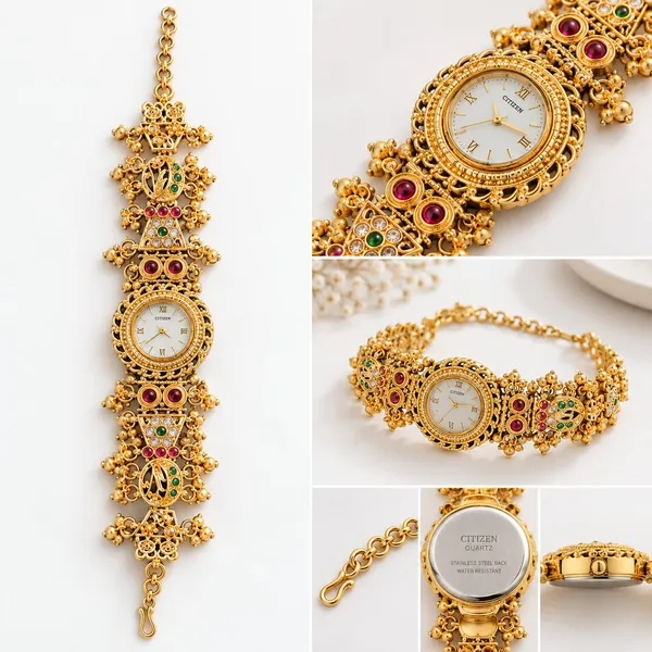 Traditional_Heritage_Gold-Toned_Stone_Studded_Watch_Bracelet