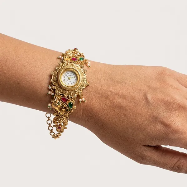 Traditional_Kundan-Inspired_Gold-Tone_Analog_Bracelet_Watch