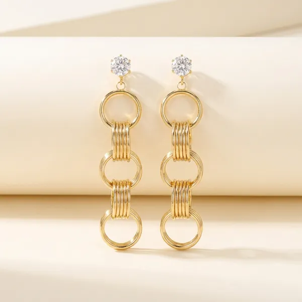 Gold-Tone_Interlocking_Ring_Dangle_Earrings_With_Crystal_Studs_For_Women