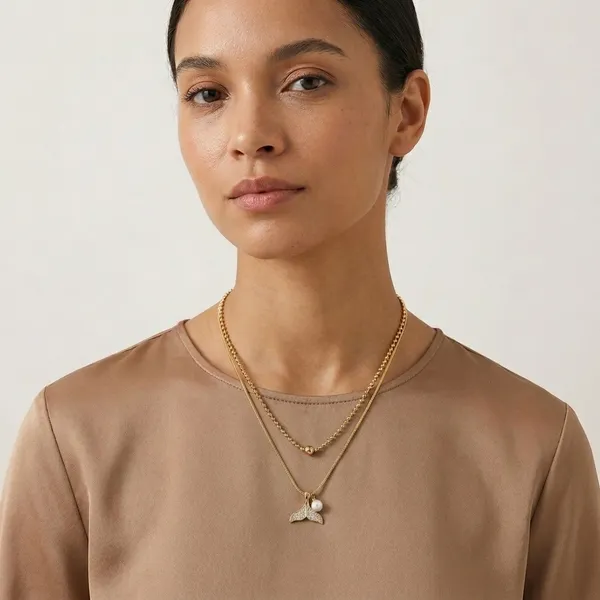 Elegant_Dual-Layer_Gold_Chain_Necklace_With_Mermaid_Tail_Pendant_And_Pearl_Accent_For_Women