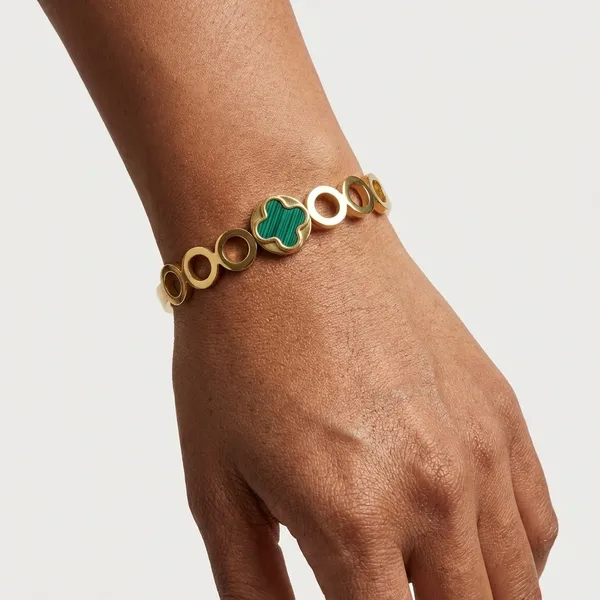 Gold-Toned_Quatrefoil_Clover_Bracelet_With_Turquoise_Inlay_For_Women