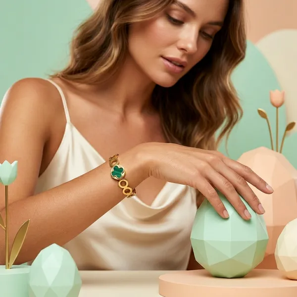 Gold-Toned_Quatrefoil_Clover_Bracelet_With_Turquoise_Inlay_For_Women