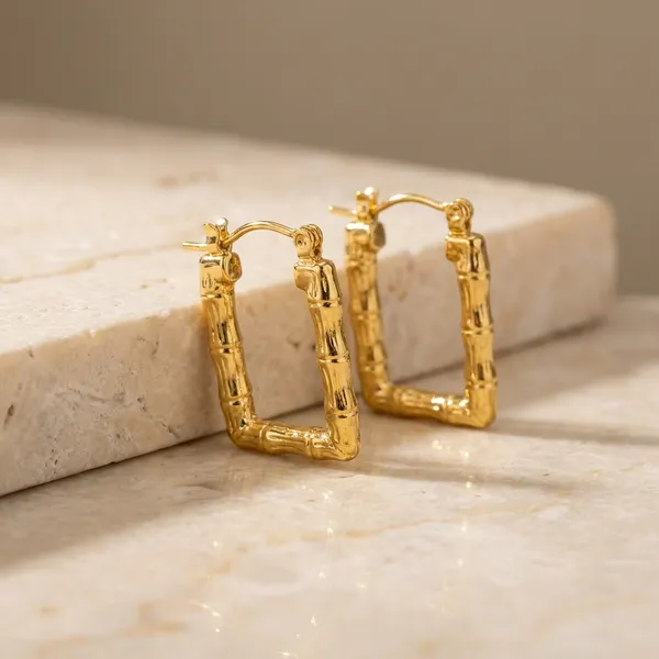 Gold-Toned_Bamboo-Textured_Rectangular_Hoop_Earrings_For_Women