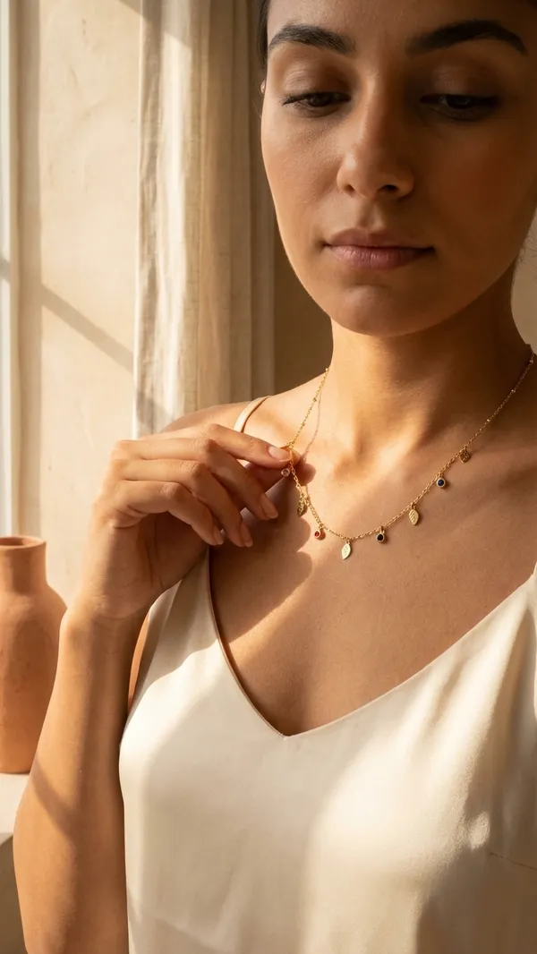 Stainless_Steel_Gold-Tone__Charm_Necklace_For_Women